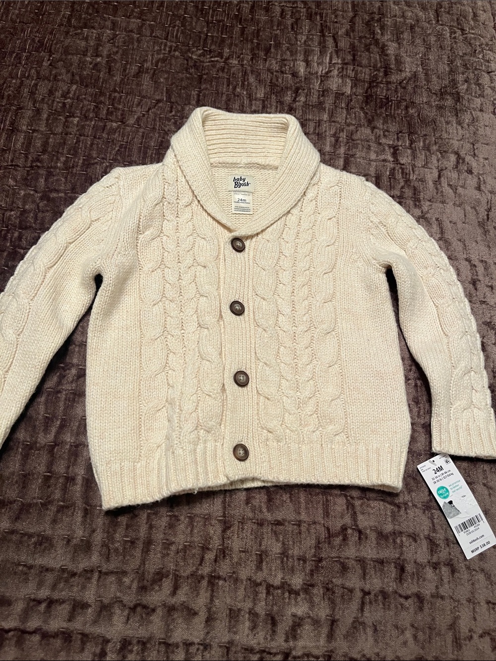 Carter's Cream Cable Knit Shawl Collar Cardigan